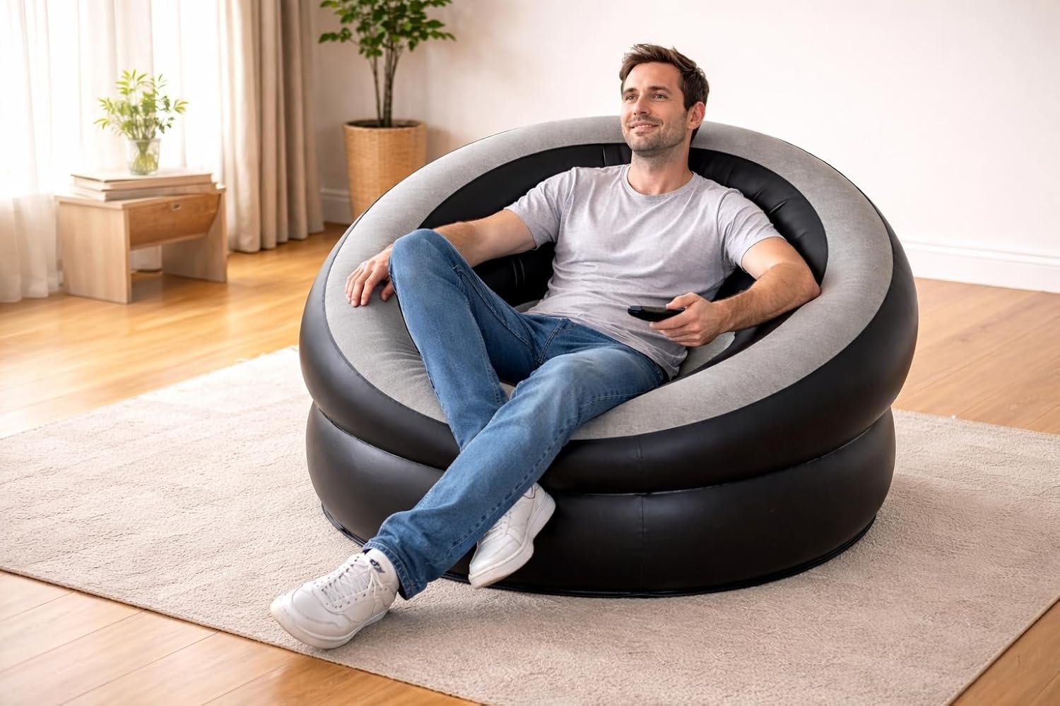Single Inflatable Air Chair, Ergonomic Blow Up Couch Air Lazy Sofa Fast Inflation and Leakage Free, Flocking Surface Inflatable Lounge Chair for Indoor & Outdoor Festive Home, Xmas Relaxation - Image 8