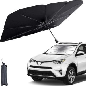Windshield Umbrella Car Sun Shade Cover Robust Protection for car's Front Window with Heat Insulation and UV Shielding, Sun Protection Shield, Full Cover Foldable Sun Shade for Car - Black