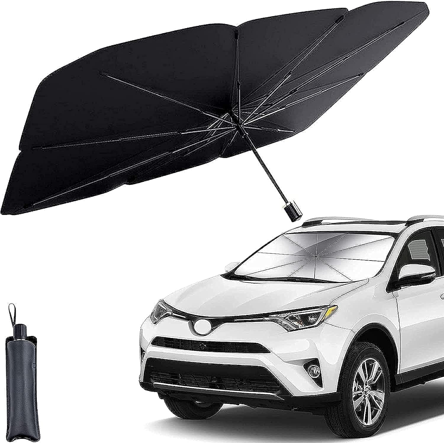 Windshield Umbrella Car Sun Shade Cover Robust Protection for car's Front Window with Heat Insulation and UV Shielding, Sun Protection Shield, Full Cover Foldable Sun Shade for Car - Black