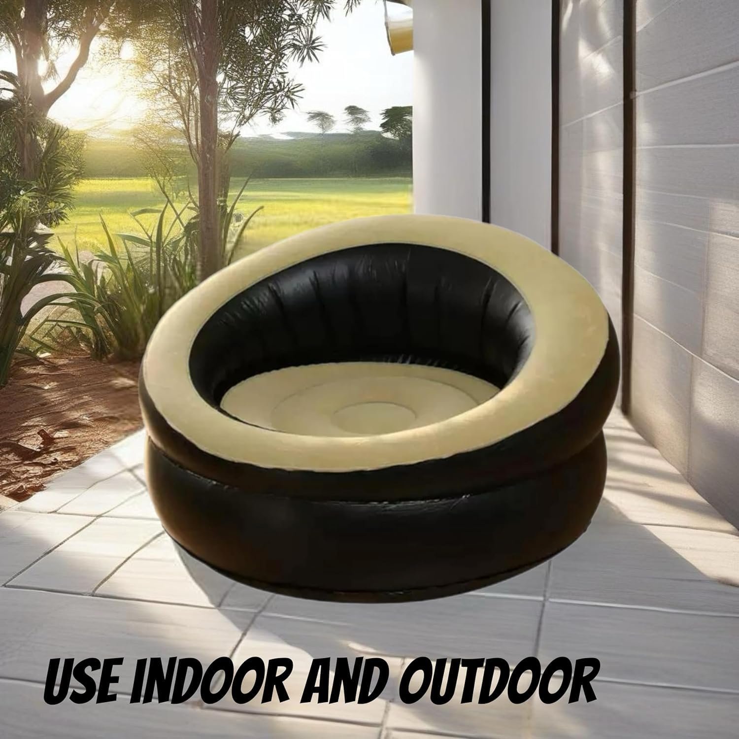 Single Inflatable Air Chair, Ergonomic Blow Up Couch Air Lazy Sofa Fast Inflation and Leakage Free, Flocking Surface Inflatable Lounge Chair for Indoor & Outdoor Festive Home, Xmas Relaxation - Image 2