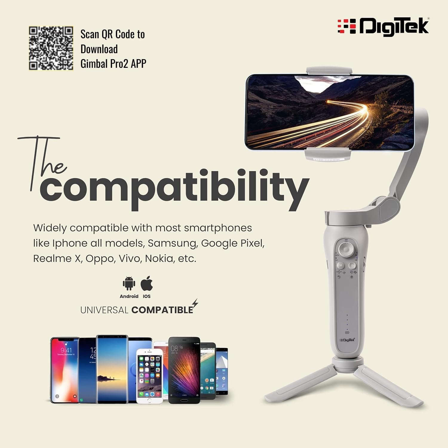 (DSG-007F) 3-Axis Gray Smartphone Gimbal - Wide Angle Handheld Vlogging Stabilizer - 4 Creative Operation Modes for Android & iOS - Seamless Videography - Image 3