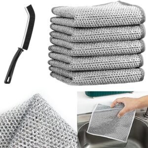 SALES Multipurpose Wire Dishwashing Rags for Wet and Dry Stainless Steel Scrubber Non-Scratch Wire Dishcloth for Washing Dishes Sinks Counters Easy Rinsing Machine Washable with Gap Brush (5)