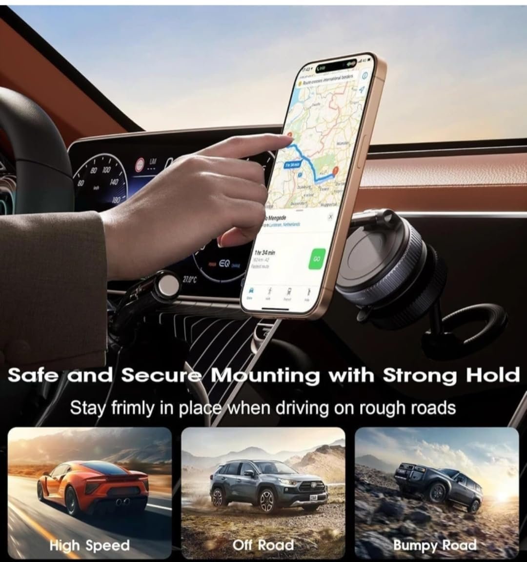 Bnimtm Omeron (1 Year Warranty) Magnetic Vacuum Phone Holder with 360° Rotation – Strong Suction Mount for Car, Gym, Bathroom & Flat Surfaces, Fits All Smartphones - Image 2