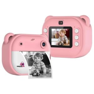 Omeron® 1 Year Warranty Kids Instant Print Camera 12MP HD Photo & Video, Built-in Thermal Printer, Rechargeable Battery, Fun Filters & Paper Rolls, Educational Gift Toy – Pink